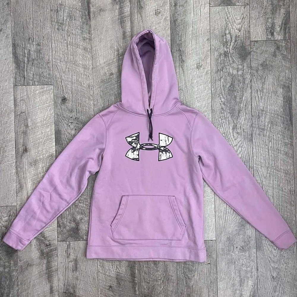 Under Armour Womens Purple Camo Logo Fleece Hoodie Semi-Fitted Medium